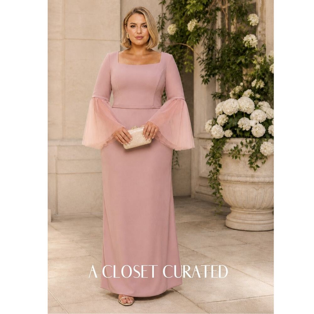 Mac Duggal Square Neck Bell Sleeve Gown 20 Pink NWT Style 11233